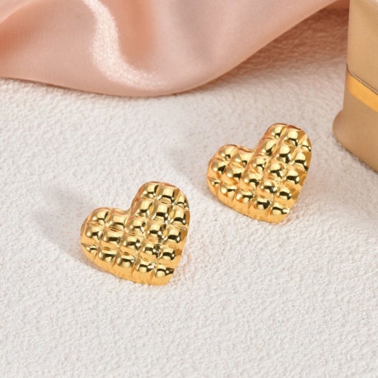 Immagine di 1 Pair Eco-friendly Dainty Valentine's Day 18K Gold Plated 304 Stainless Steel Heart Ear Post Stud Earrings For Women Gift