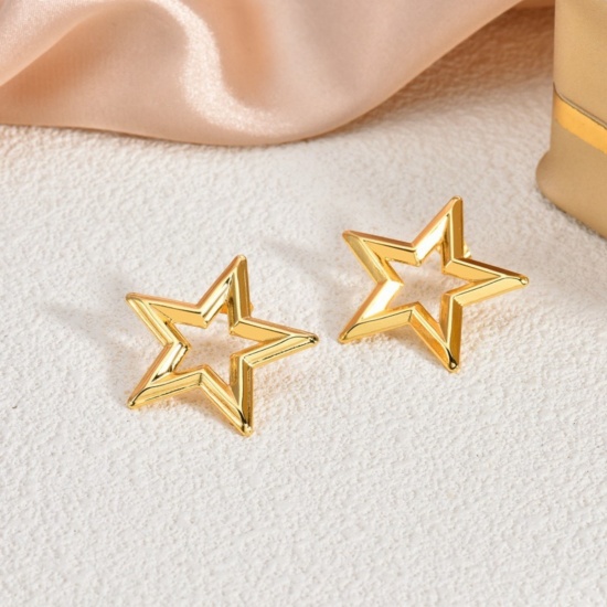 Immagine di 1 Pair Eco-friendly Dainty Stylish 18K Gold Plated 304 Stainless Steel Pentagram Star Ear Post Stud Earrings For Women Gift