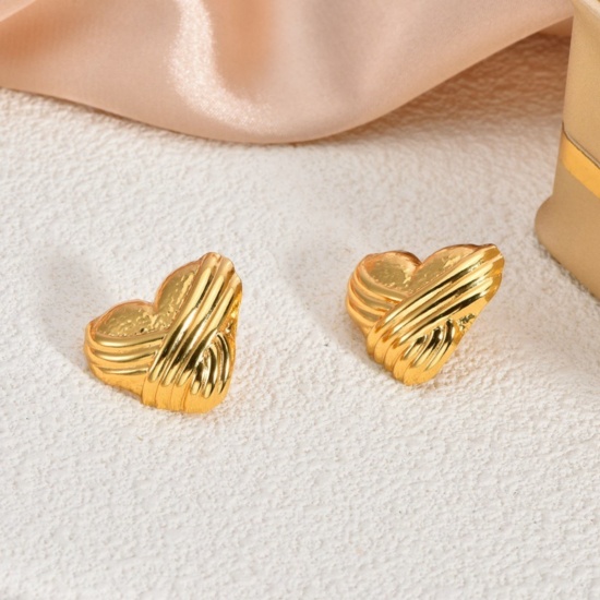 Immagine di 1 Pair Eco-friendly Dainty Valentine's Day 18K Gold Plated 304 Stainless Steel Heart Ear Post Stud Earrings For Women Gift