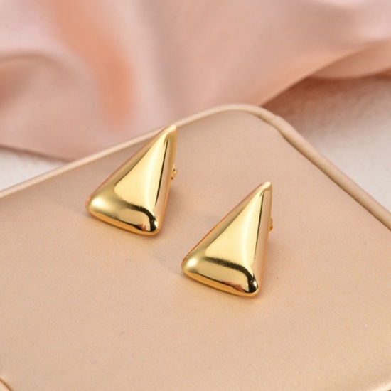 Immagine di 1 Pair Eco-friendly Dainty Stylish 18K Gold Plated 304 Stainless Steel Triangle Ear Post Stud Earrings For Women Gift