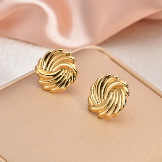 Immagine di 1 Pair Eco-friendly Dainty Stylish 18K Gold Plated 304 Stainless Steel Spiral Ear Post Stud Earrings For Women Gift