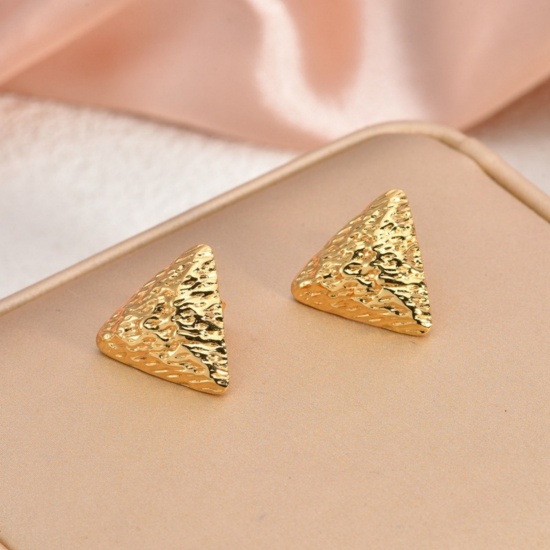 Immagine di 1 Pair Eco-friendly Dainty Stylish 18K Gold Plated 304 Stainless Steel Triangle Ear Post Stud Earrings For Women Gift