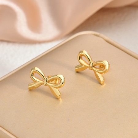 Picture of Wholesale Stylish Dainty Ear Post Stud Earrings, Bowknot 18K Gold Plated 304 Stainless Steel, Women's Eco-friendly Gift Jewelry Supply, 1 Pair