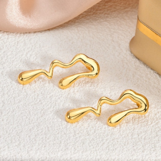 Immagine di 1 Pair Eco-friendly Dainty Stylish 18K Gold Plated 304 Stainless Steel Ribbon Ear Post Stud Earrings For Women Gift