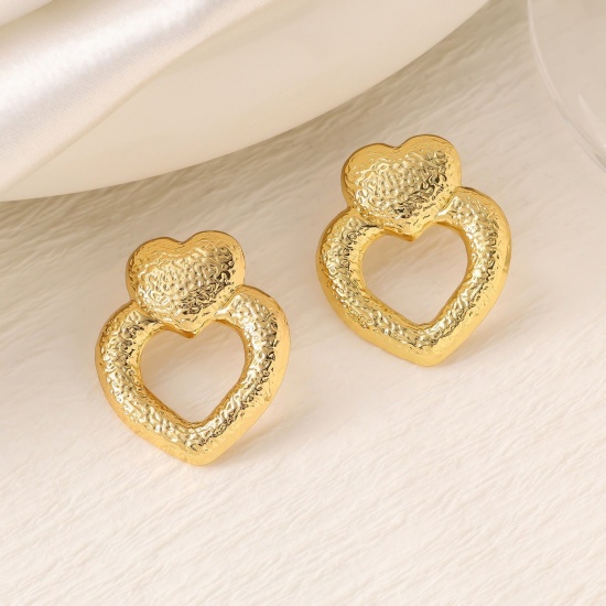 Immagine di 1 Pair Eco-friendly Dainty Valentine's Day 18K Gold Plated 304 Stainless Steel Heart Ear Post Stud Earrings For Women Gift
