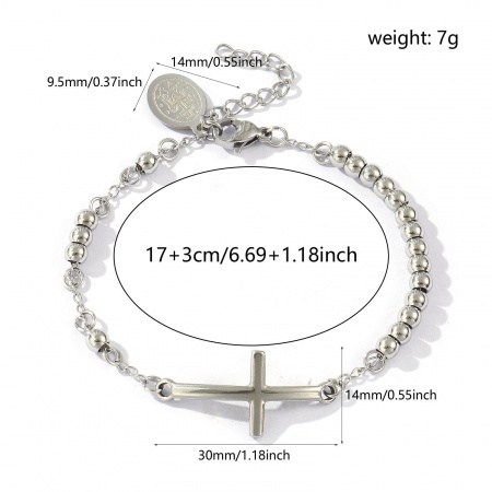 Immagine di All'Ingrosso Croce Vergine Maria 304 Acciaio Inossidabile Braccialetti con Perline, Tono Argento Ecologico, Donne Religione Retrò Regalo Fornitura di Gioielli 17cm Lunghezza, 1 Pz