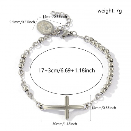 Immagine di All'Ingrosso Croce Medaglia di San Benedetto 304 Acciaio Inossidabile Braccialetti con Perline, Tono Argento Ecologico, Donne Religione Retrò Regalo Fornitura di Gioielli 17cm Lunghezza, 1 Pz