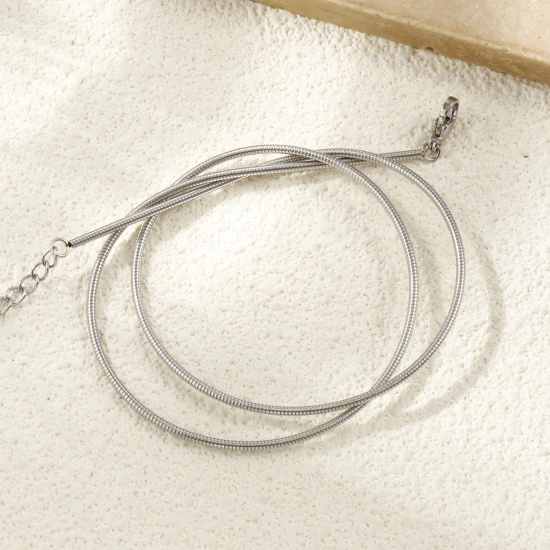 Изображение 1 Piece Silver Tone Snake Chain Collar Neck Ring Necklace, 304 Stainless Steel 40cm(15.7") + 5cm(2"), Chain Size: 1.5mm, For Women, Minimalist Exquisite Gift, Eco-friendly