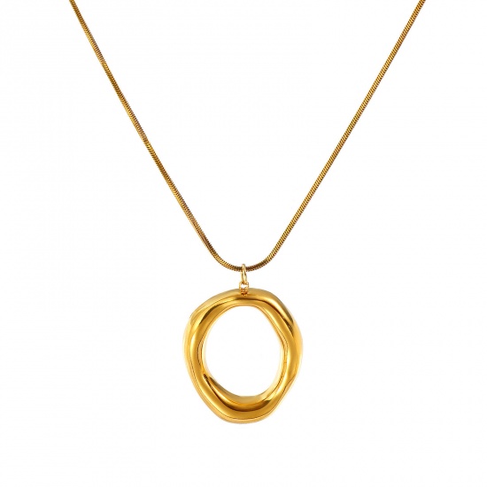 Picture of Wholesale Oval Pendant Charm Necklace, 18K Real Gold Plated 304 Stainless Steel Women's Eco-friendly PVD Vacuum Plating Waterproof Anti-Tarnish Hypoallergenic Exquisite Stylish Gift Jewelry For Retailer, 45cm(17.7") + 5cm(2") long, 1 Piece