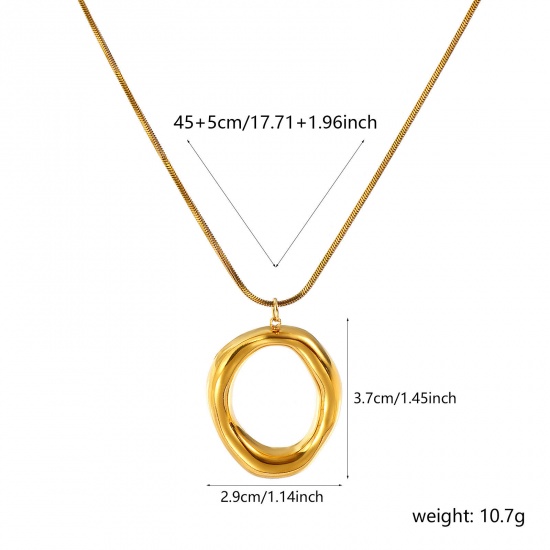 Picture of Wholesale Oval Pendant Charm Necklace, 18K Real Gold Plated 304 Stainless Steel Women's Eco-friendly PVD Vacuum Plating Waterproof Anti-Tarnish Hypoallergenic Exquisite Stylish Gift Jewelry For Retailer, 45cm(17.7") + 5cm(2") long, 1 Piece