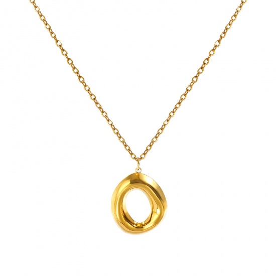 Picture of Wholesale Oval Pendant Charm Necklace, 18K Real Gold Plated 304 Stainless Steel Women's Eco-friendly PVD Vacuum Plating Waterproof Anti-Tarnish Hypoallergenic Exquisite Stylish Gift Jewelry For Retailer, 45cm(17.7") + 5cm(2") long, 1 Piece