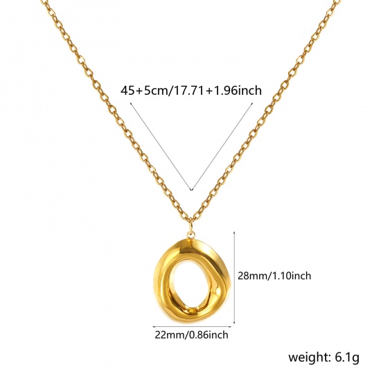 Picture of Wholesale Oval Pendant Charm Necklace, 18K Real Gold Plated 304 Stainless Steel Women's Eco-friendly PVD Vacuum Plating Waterproof Anti-Tarnish Hypoallergenic Exquisite Stylish Gift Jewelry For Retailer, 45cm(17.7") + 5cm(2") long, 1 Piece