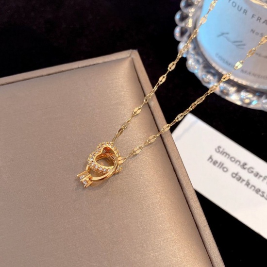 Immagine di 18K Gold Plated Heart Pendant Charm Necklace, 304 Stainless Steel & Brass 40cm(15.7") + 5cm(2"), For Women, Valentine's Day Dainty Gift, Eco-friendly, 1 Piece