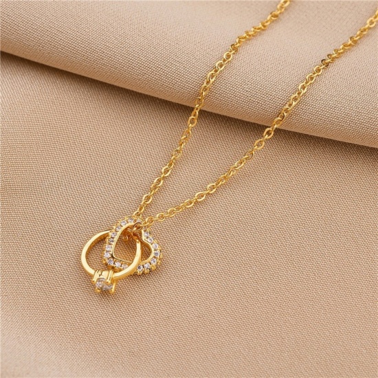 Immagine di 18K Gold Plated Finger Ring Pendant Charm Necklace, 304 Stainless Steel & Brass 40cm(15.7") + 5cm(2"), For Women, Valentine's Day Dainty Gift, Eco-friendly, 1 Piece