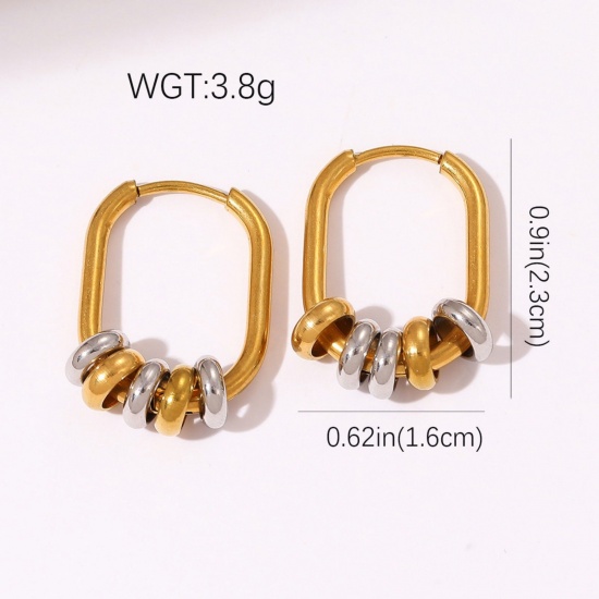 Image de 1 Paire Boucles d'Oreilles Créoles Élégant en 304 Acier Inoxydable Placage sous Vide Élégant Plaqué Or 18K Argent Mat Deux Couleurs Cadeau Pour Femmes 23mm x 16mm