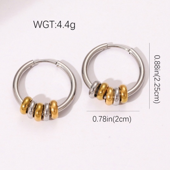 Image de 1 Paire Boucles d'Oreilles Créoles Élégant en 304 Acier Inoxydable Placage sous Vide Élégant Argent Mat Plaqué Or 18K Deux Couleurs Cadeau Pour Femmes 22.5mm x 20mm