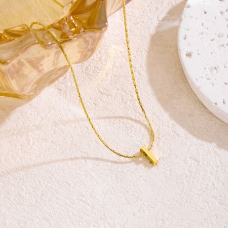 Picture of Wholesale Capital Alphabet Initial Letter Message " I " Pendant Charm Necklace, 18K Gold Plated 304 Stainless Steel Bamboo Chain, Women's Eco-friendly Stylish Minimalist Gift Jewelry For Retailer, 40cm(15.7") + 5cm(2") long, 1 Piece