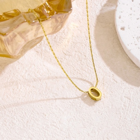 Picture of Wholesale Capital Alphabet Initial Letter Message " O " Pendant Charm Necklace, 18K Gold Plated 304 Stainless Steel Bamboo Chain, Women's Eco-friendly Stylish Minimalist Gift Jewelry For Retailer, 40cm(15.7") + 5cm(2") long, 1 Piece