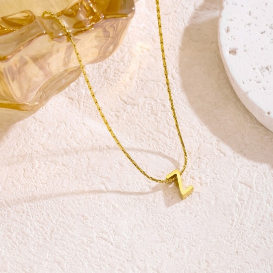 Immagine di 18K Gold Plated Bamboo Chain Pendant Charm Necklace, 304 Stainless Steel 40cm(15.7") + 5cm(2"), For Women, Message " Z " Capital Alphabet Initial Letter Name Dainty Gift, Eco-friendly, 1 Piece