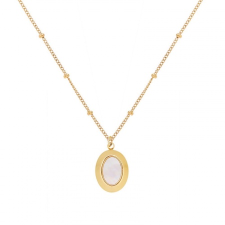 18K Gold Plated Oval Pendant Charm Necklace, 304 Stainless Steel & Natural Shell 40cm(15.7