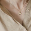 Изображение 18K Gold Plated Oval Pendant Charm Necklace, 304 Stainless Steel & Natural Shell 40cm(15.7") + 5cm(2"), For Women, White Stylish Dainty Gift, Eco-friendly, 1 Piece
