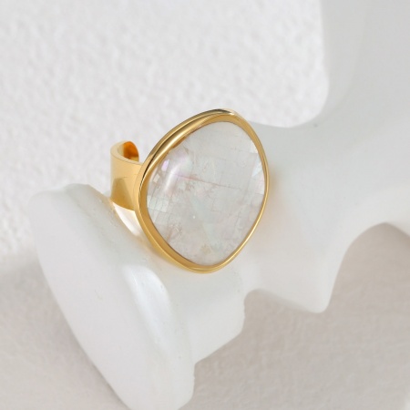 Picture of Wholesale Women's Gift Open Adjustable Rings, 18K Gold Plated 304 Stainless Steel & Natural Shell, Eco-friendly Stylish Dainty Jewelry Supply, 18mm(US Size 7.75), 1 Piece
