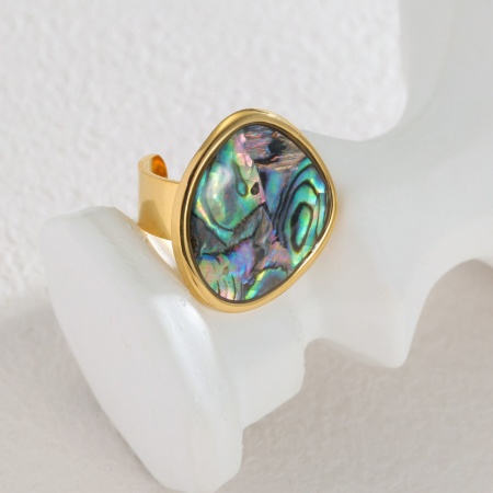 Picture of Wholesale Women's Gift Open Adjustable Rings, 18K Gold Plated 304 Stainless Steel & Natural Shell, Eco-friendly Stylish Dainty Jewelry Supply, 18mm(US Size 7.75), 1 Piece