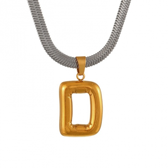 Immagine di 18K Gold Plated Flat Snake Chain Pendant Charm Necklace, 304 Stainless Steel 40cm(15.7") + 7cm(2.8"), For Women, Message " D " Capital Alphabet Initial Letter Name Dainty Gift, Eco-friendly, 1 Piece