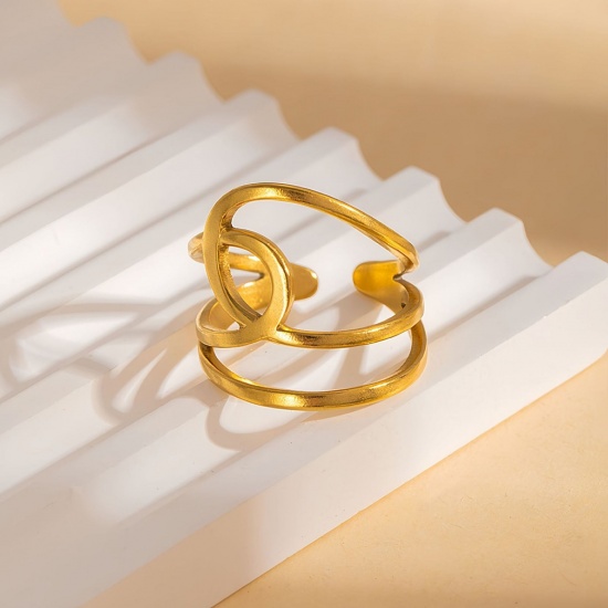 Picture of 1 Piece Eco-friendly PVD Vacuum Plating Dainty Stylish 18K Gold Plated 304 Stainless Steel Open Rings For Women Gift 18mm(US Size 7.75)