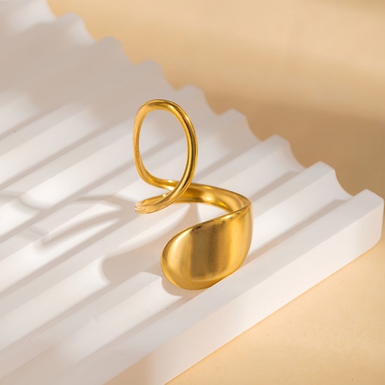Picture of 1 Piece Eco-friendly PVD Vacuum Plating Dainty Stylish 18K Gold Plated 304 Stainless Steel Open Rings For Women Gift 18mm(US Size 7.75)