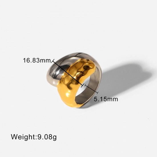 Picture of 1 Piece Eco-friendly PVD Vacuum Plating Waterproof Anti-Tarnish Hypoallergenic Dainty Stylish 18K Real Gold Plated 304 Stainless Steel Unadjustable Two Tone Rings For Women Gift 16.8mm(US Size 6.25)