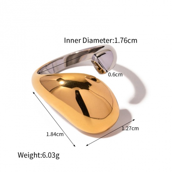 Picture of 1 Piece Eco-friendly PVD Vacuum Plating Waterproof Anti-Tarnish Hypoallergenic Dainty Stylish 18K Real Gold Plated 304 Stainless Steel Open Two Tone Rings For Women Gift 17.6mm(US Size 7.25)