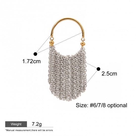 Picture of 1 Piece Eco-friendly PVD Vacuum Plating Waterproof Anti-Tarnish Hypoallergenic Dainty Stylish 18K Real Gold Plated 304 Stainless Steel Unadjustable Tassel Two Tone Rings For Women Gift 17.2mm(US Size 6.75)