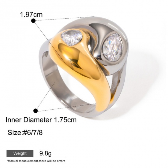 Picture of 1 Piece Eco-friendly PVD Vacuum Plating Waterproof Anti-Tarnish Hypoallergenic Dainty Stylish 18K Real Gold Plated 304 Stainless Steel Unadjustable Two Tone Rings For Women Gift 19.7mm(US Size 10)
