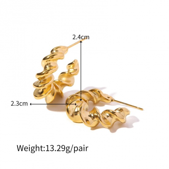 Bild von 1 Pair Vacuum Plating Stylish Exquisite 18K Gold Plated 304 Stainless Steel C Shaped Ear Post Stud Earrings For Women Gift 2.4cm x 2.3cm