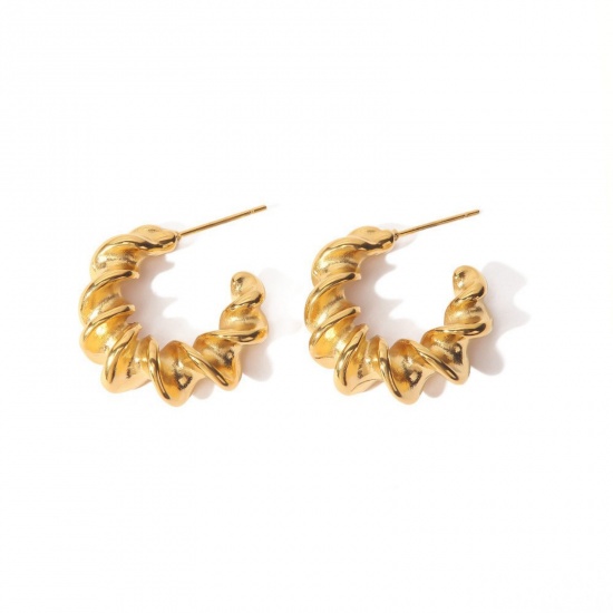 Bild von 1 Pair Vacuum Plating Stylish Exquisite 18K Gold Plated 304 Stainless Steel C Shaped Ear Post Stud Earrings For Women Gift 2.4cm x 2.3cm