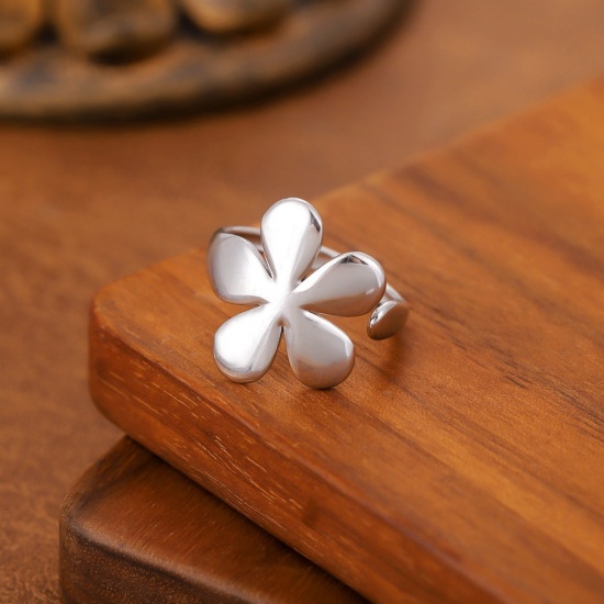 Image de 1 Piece Eco-friendly Dainty Stylish Silver Tone 201 Stainless Steel Open Flower Rings For Women Gift 20mm(US Size 10.25)