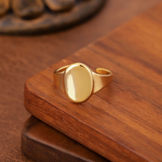 Image de 1 Piece Eco-friendly Dainty Stylish 18K Gold Plated 201 Stainless Steel Open Oval Rings For Women Gift 20mm(US Size 10.25)