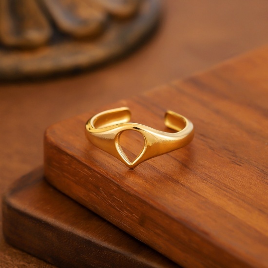 Image de 1 Piece Eco-friendly Dainty Stylish 18K Gold Plated 201 Stainless Steel Open Hollow Rings For Women Gift 20mm(US Size 10.25)