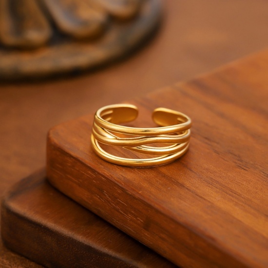 Image de 1 Piece Eco-friendly Dainty Stylish 18K Gold Plated 201 Stainless Steel Open Hollow Rings For Women Gift 20mm(US Size 10.25)
