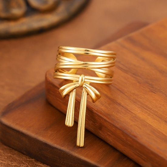 Image de 1 Piece Eco-friendly Dainty Stylish 18K Gold Plated 201 Stainless Steel Open Hollow Rings For Women Gift 20mm(US Size 10.25)