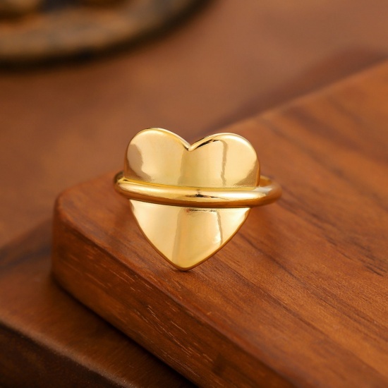 Image de 1 Piece Eco-friendly Dainty Valentine's Day 18K Gold Plated 201 Stainless Steel Open Heart Hollow Rings For Women Gift 20mm(US Size 10.25)
