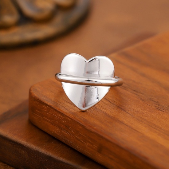 Image de 1 Piece Eco-friendly Dainty Valentine's Day Silver Tone 201 Stainless Steel Open Heart Hollow Rings For Women Gift 20mm(US Size 10.25)