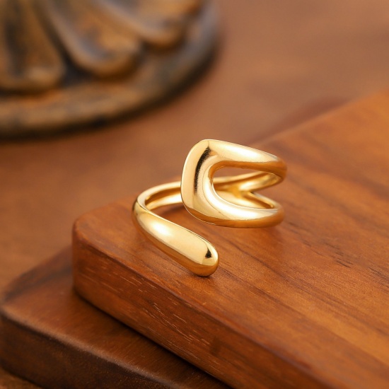 Image de 1 Piece Eco-friendly Dainty Stylish 18K Gold Plated 201 Stainless Steel Open Hollow Rings For Women Gift 20mm(US Size 10.25)