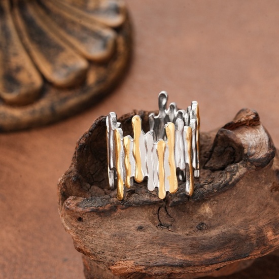 Image de 1 Piece Eco-friendly Dainty Stylish 18K Gold Plated 201 Stainless Steel Open Leaf Two Tone Rings For Women Gift 20mm(US Size 10.25)