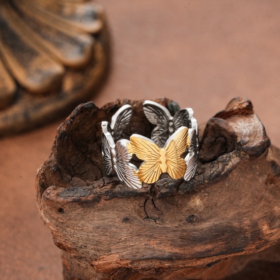 Image de 1 Piece Eco-friendly Dainty Stylish 18K Gold Plated 201 Stainless Steel Open Butterfly Animal Two Tone Rings For Women Gift 20mm(US Size 10.25)