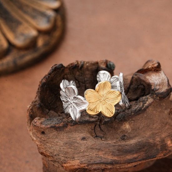 Image de 1 Piece Eco-friendly Dainty Stylish 18K Gold Plated 201 Stainless Steel Open Flower Two Tone Rings For Women Gift 20mm(US Size 10.25)