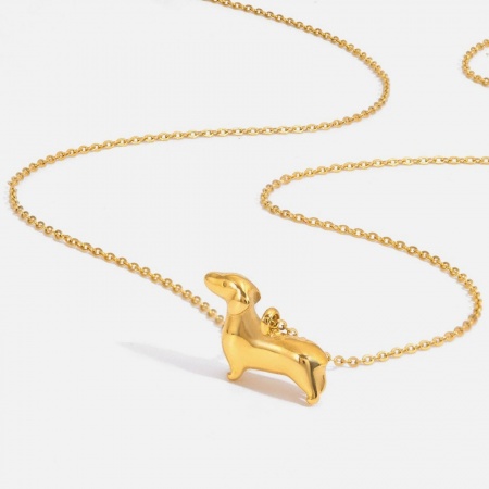 18K Real Gold Plated Dog Animal Pendant Charm Necklace, 304 Stainless Steel 41cm(16.1") + 5cm(2"), For Women, Pet Silhouette Stylish Gift, Eco-friendly Vacuum Plating Waterproof Anti-Tarnish Hypoallergenic, 1 Piece