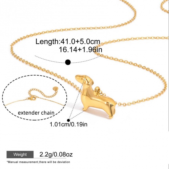 Image de 18K Real Gold Plated Dog Animal Pendant Charm Necklace, 304 Stainless Steel 41cm(16.1") + 5cm(2"), For Women, Pet Silhouette Stylish Gift, Eco-friendly Vacuum Plating Waterproof Anti-Tarnish Hypoallergenic, 1 Piece