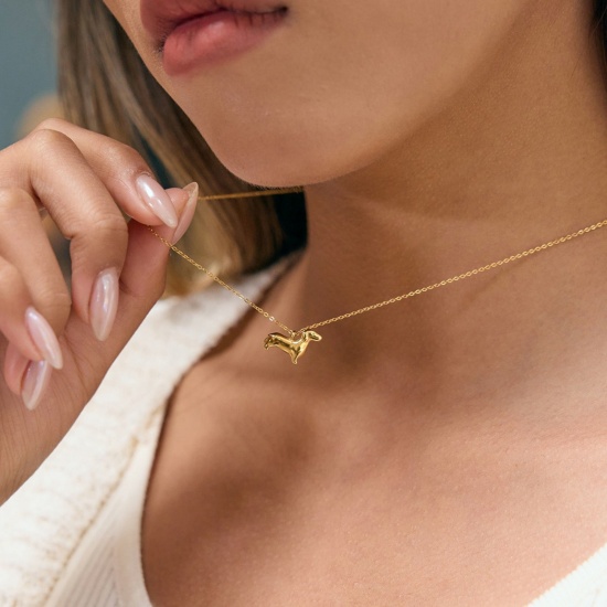 Image de 18K Real Gold Plated Dog Animal Pendant Charm Necklace, 304 Stainless Steel 41cm(16.1") + 5cm(2"), For Women, Pet Silhouette Stylish Gift, Eco-friendly Vacuum Plating Waterproof Anti-Tarnish Hypoallergenic, 1 Piece